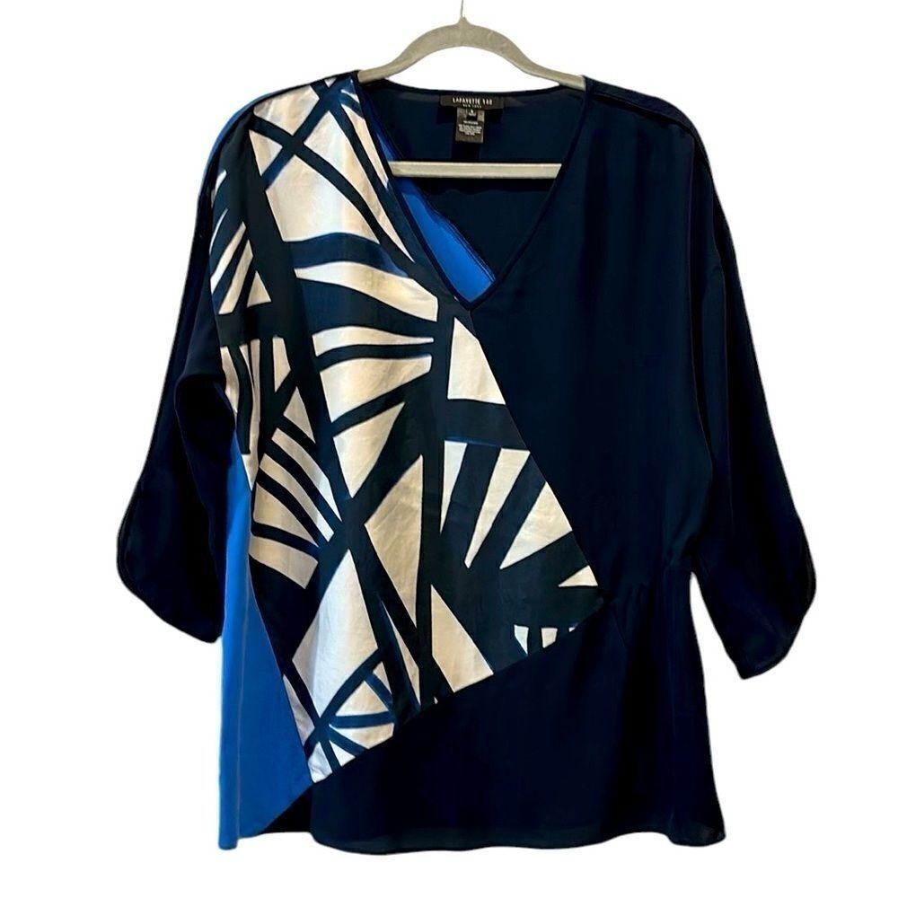 Lafayette 148 New York LOURDES 3/4 Sleeve 100% Silk Blouse Top Small Luxury